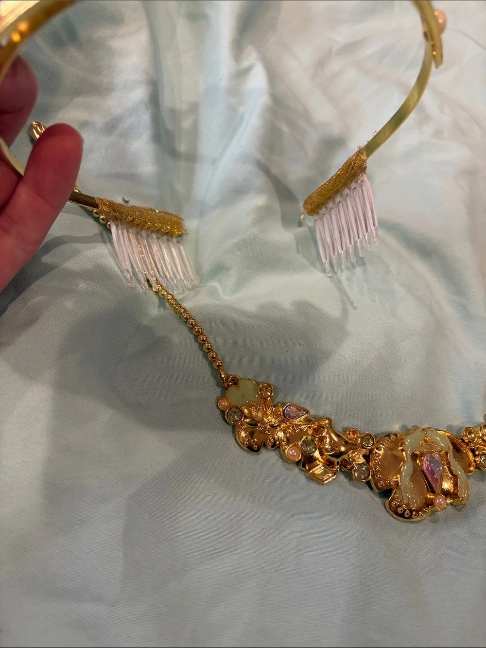 Gold Tone Floral Crystal Tiara & Necklace Set - Disney Tiana